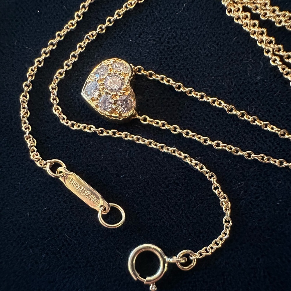 TIFFANY & CO. - 18K Gold Diamond Heart Pendent Necklace - Picture 6 of 10